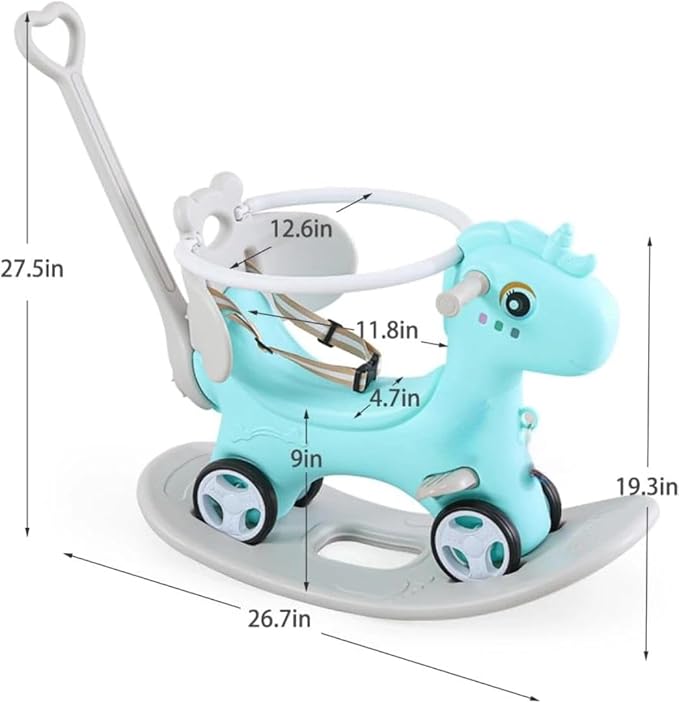 Rocking Horse for Toddlers 1-3 Years,4 in 1 Design, Kids Ride on Toy Balance Bike Push Cart with Detachable Balance Board,Fun Birthday Gift-Blue