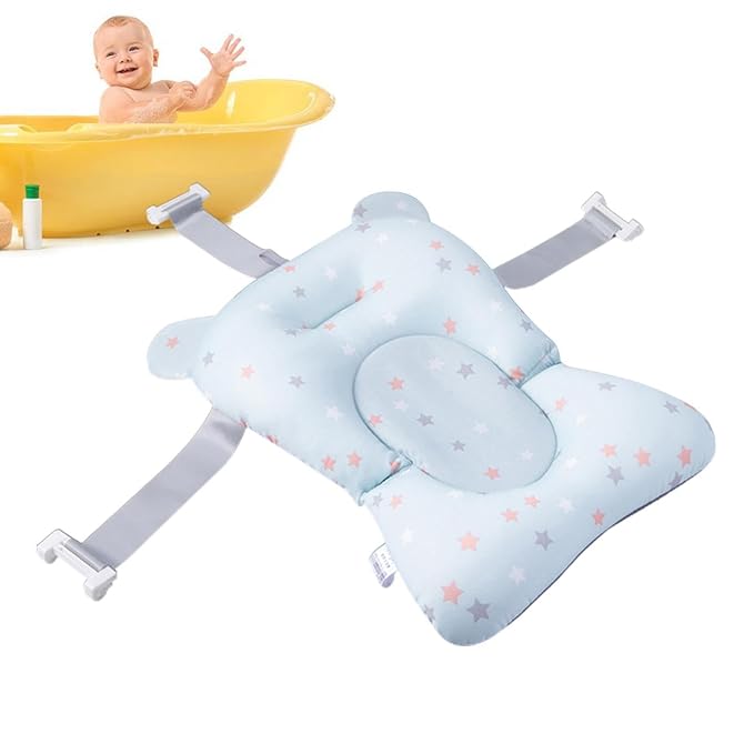 Baby Bath Pad | Foldable Travel Baby Baths Tub, Babies Tub with Soft Baths Mat, Babies Bath Seat Support Net, Non-Slip, 3 Safety Belts, for Home Travelling