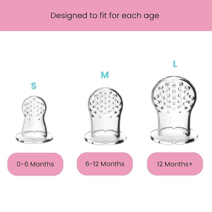 9-Piece Silicone Baby Fruit Feeder & Pacifier Set - Includes 2 Pacifiers, 1 Feeder Spoon, 6 Replacements (3 Sizes) - Pink