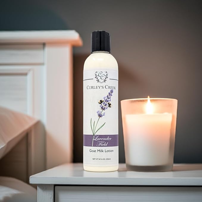 Curley's Creek Goat Milk Lotion | Handmade Natural Skincare | 4 ounce & 8 ounce 8 ounce, Lavender Field (lavender)
