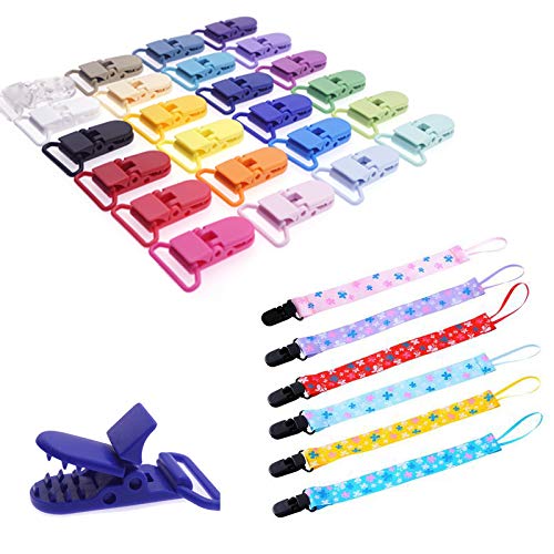 24pcs/Pack 1" 25mm Plastic Pacifier Clips/Suspender Clips Dummy Pacifier Holder for Teether/Binky/Paci/Bib/Sheet Holder Clip Mix 24 Colors
