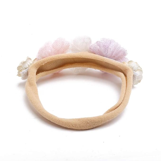 cherrboll 3pcs Baby Girl Flower Headbands, Super Soft & Stretchy Nylon Floral Hairbands for Newborn Toddler