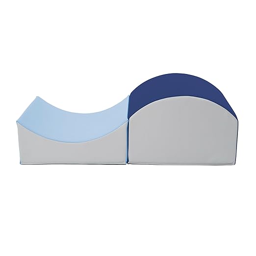 FDP SoftScape Curvy in and Out Playtime Climber, Indoor Active Play Structure for Toddlers and Kids, Safe Soft Foam for Crawling and Sliding, 2-Piece Set - Navy/Powder Blue