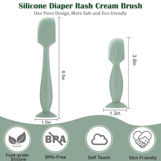 Baby Diaper Cream Spatula,2 Pack Silicone Diaper Cream Applicator Baby Butt Paste Spatula Diaper Cream Brush for Newborn Baby, 1 x Large Size,1 x Small Size (Khaki)