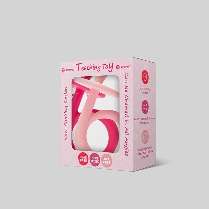 Baby Teething Toys, Silicone Baby Teether Chew Toys Freezer Safe BPA Free, Soothe Babies Gums - Dark & Light Pink