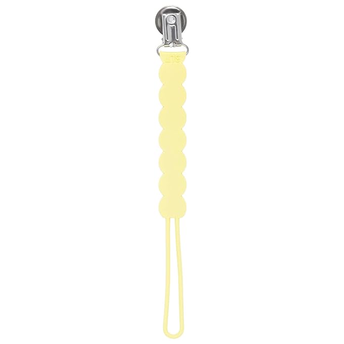 Three Little Tots All Silicone Modern, Short and Safety Tested Pacifier Clip (Baby Yellow, Waverly)