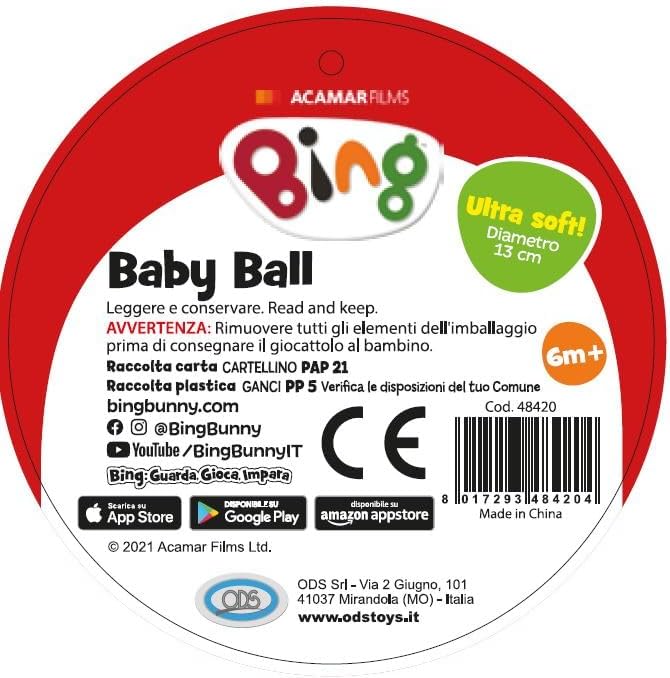ODS Toys Bing Ultra Soft Baby Ball 12.7 cm Faux Leather Ideal for the First Months