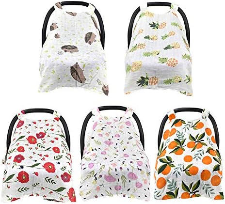 Carseat Canopy, Lightweight Breathable Cotton Muslin Canopy, Baby Car Seat Cover and Stroller Cover, Wind Proof Sun Protection Cover for Baby Girls and Boys(Yellow)