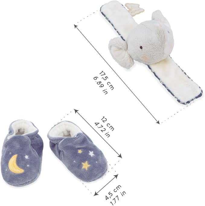 KALOO - Bracelet and Booties Elephant Set - Bracelet and Booties with Bell - Refined Gift for Birth - Promotes Development and Motor Skills - Personalised Gift Box - K210010