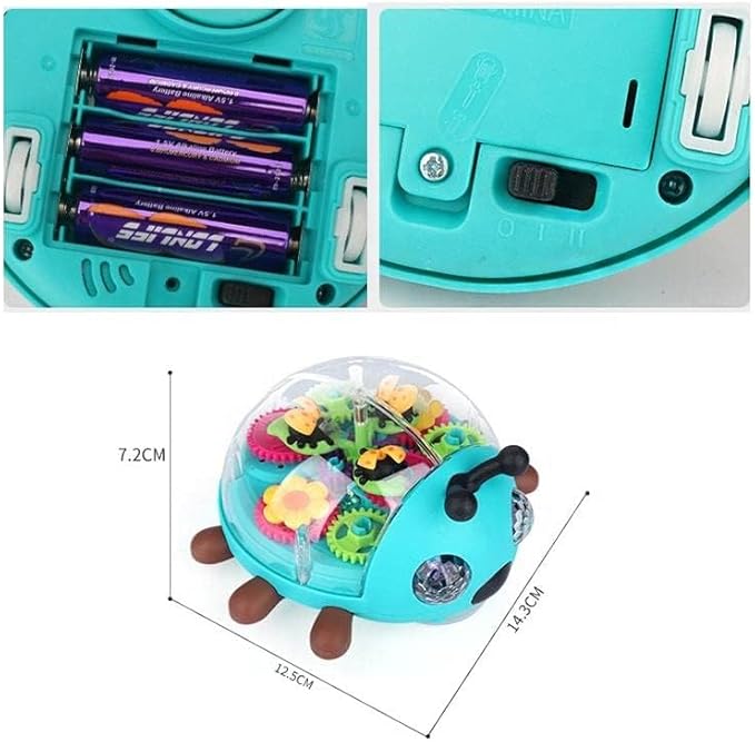 Nenekal Transparent Electric Ladybug Gear Toddler Toy with Flashing LED Lights and Music, Automatically Changes Direction, Great Gift for Boys Girls, STEM and Tummy Time