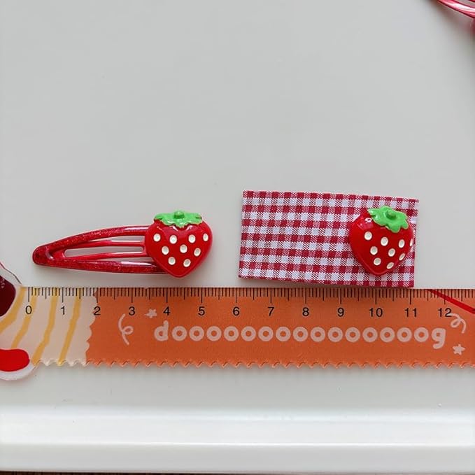 Strawberry Snap Clips Baby Girls Fruit Hair Bow Clips Strawberry Hair Ring Tie BBW24 (4 Pcs-A4)