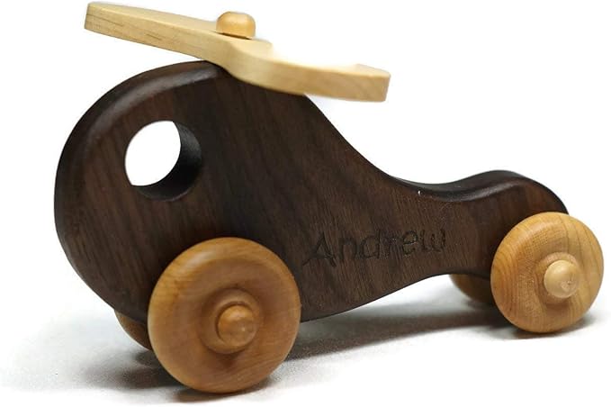 Wooden Toy Helicopter Push Toy – Handmade Natural Wood Helicopter for Toddlers & Kids, Classic Gift Toy for Everyday Play