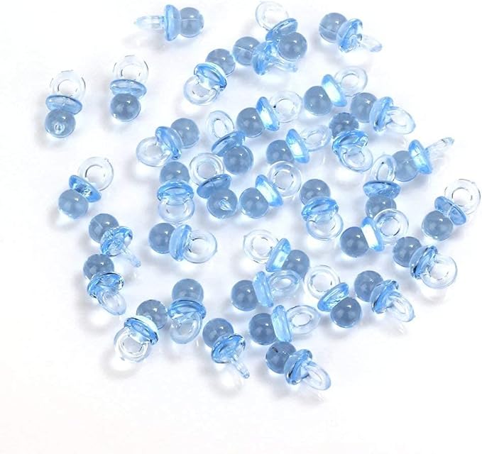 200 Pieces Tiny Acrylic Baby Pacifiers for Baby Shower Party Favors Filler Decorations Ice Cube Game Supplies Table Decor (Blue)