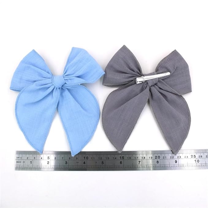 Pack of 4 Gorgeous Fable Bow Hair Clips for Girls Women Linen Hair Bow Alligator Clips Toddler Baby Mom Young Girl Hair Accessories (Blue Sky)