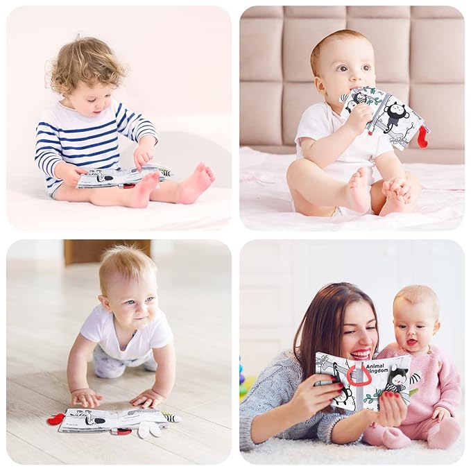 Vicloon Cloth Books, 3D Touch and Feel High Contrast Cloth Book, Baby Books Toys for Baby 0-12 Months, Soft Sensory Crinkle Book for Infants Toddler, Newborns Shower (Forest)
