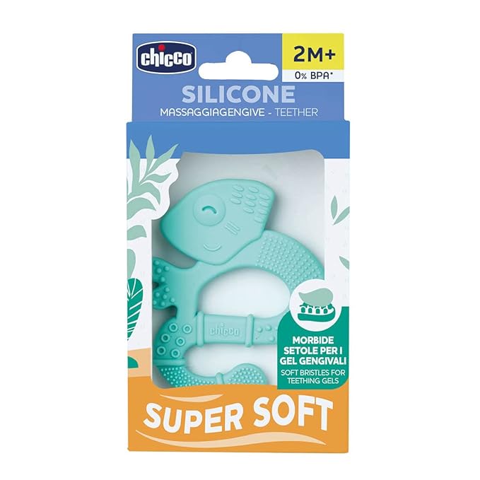 Chicco Super Soft Anneau de Dentition en Silicone avec Relief et Textures Pour bébé avec gencives sensibles, facile à saisir, ergonomique, bébé 2 Mois+, Design Iguana