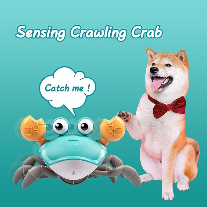Dog Toys Escaping Crab Crawling Dog Toy with Music Control & Lights, Dancing Crab Dog Toy Obstacle Avoidance Interactive Fun Toys for Puppy/Small/Medium Dogs (Green)