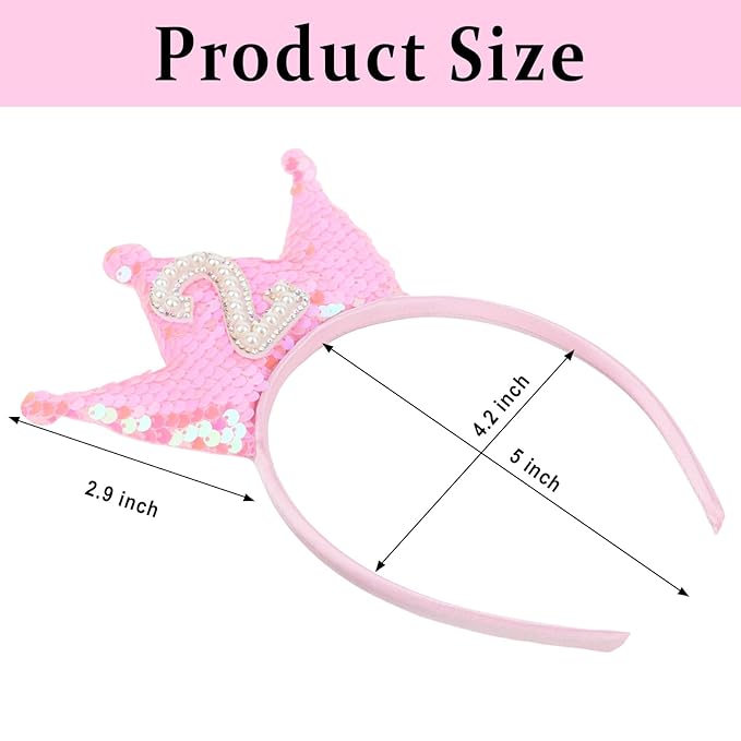 Birthday Crown Headband Pink Glitter Birthday Headbands for Girls 2nd Bday Outfit 2 Year Old Girl Gifts