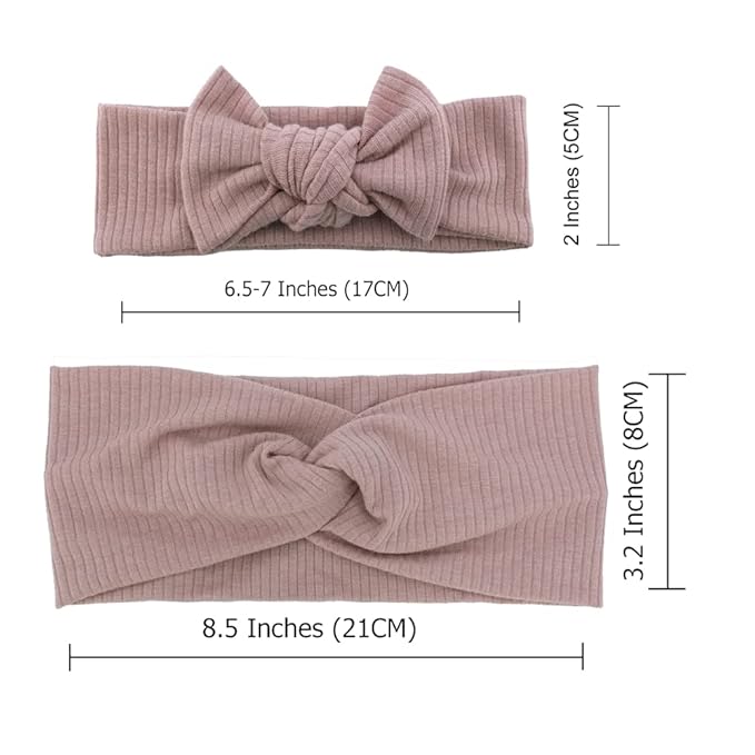 Sugarmelon Mommy and Me Headband Set Mother Baby Matching Turban Headbands for Toddler Baby Girls Women Scrunchies Hair Bow Hairbands (Vanilla and Smoke Blue)