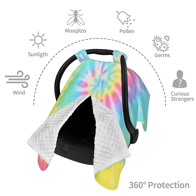 Tie Dye Baby Car Seat Canopy Cover 39x27.5 Inches Multi Use Nursing Cover for Newborn Car Seat Canopy Mom Nursing Breastfeeding Covers Newborn Shower Gifts