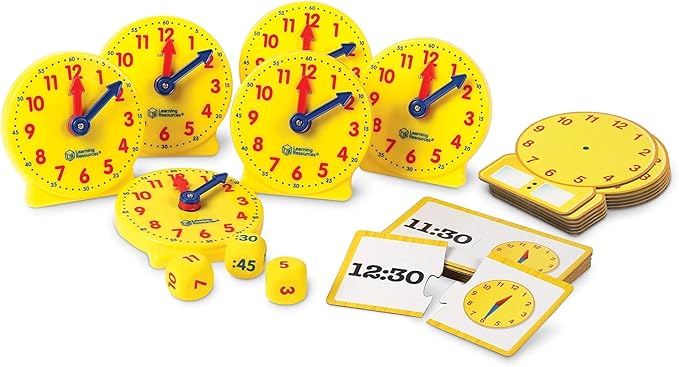 Learning Resources About Time! Group Activity Set, Classroom Set, 6 Write & Wipe Clocks
