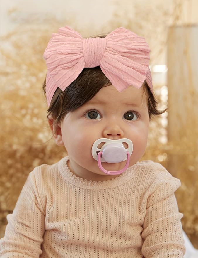 Stretchy Headbands with Bows for Newborn, Infant and Toddler Girls, Beige Unisex Head Wraps (6 Pack, 03H-09)