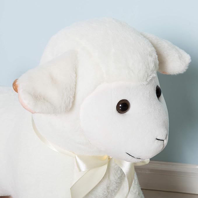 Qaba Lamb Rocking Horse Sheep, Nursery Stuffed Animal Ride On Rocker for Kids, Wooden Plush, White