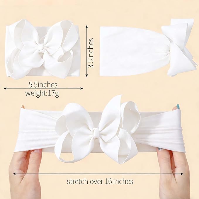 Baby Baptism Headband Lace Bow Headband Christening Headbands with Pearls TSFD30 (White Nylon Set)