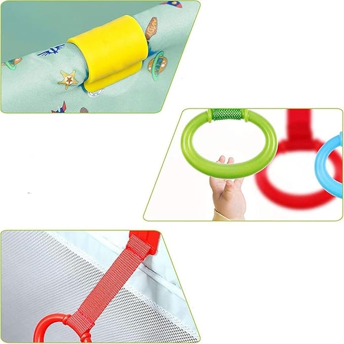 Leadigol 4PCS Baby Playpen Pull up Rings,Baby Crib Pull up Rings,Baby playpen Crib Hook,Baby Standing Walker Crib Tool Ring,Help Baby Stand Ring Crib Pull Ring Walking Training Tool