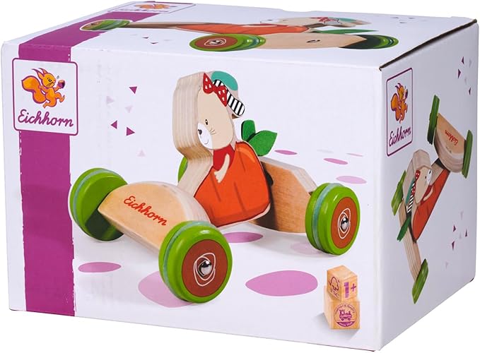 Eichhorn - Pushing Vehicle Carrot Speedster with Mouse Motif, 16 cm Long, 100% FSC-Certified Birch Wood, from 1 Year