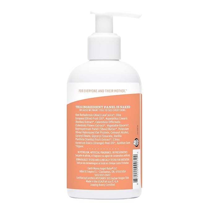 Earth Mama Sweet Orange Baby Lotion | Moisturizing Body Lotion for Dry Skin, Newborn Sensitive Skin Care, Face Moisturizer for Babies & Kids with Shea Butter, Calendula & Aloe, 8 Fl Oz