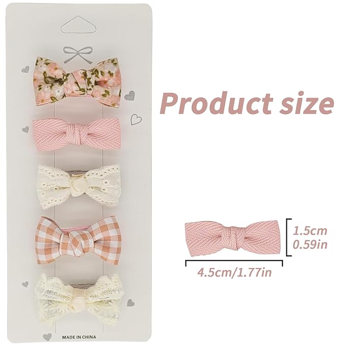 Delicate Baby Hair Clips Set - Floral, Gingham & Lace Toddler Hair Clips, All Fabric Wrapped Duckbill Clips for Baby & Toddler(5-Pack)