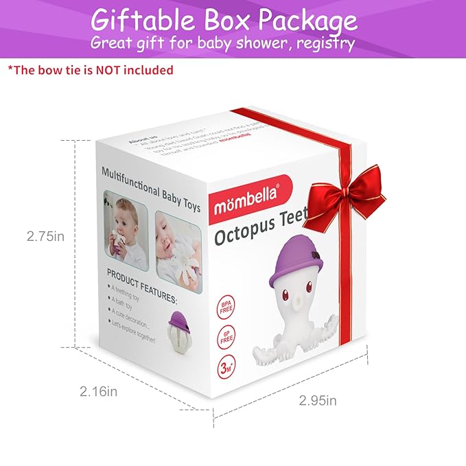 Teething Toys for Babies 6-12 Months, Mombella Octopus Teether 12-18 Months, Soft Silicone Infant Teething Toys 6-9 Month Old, Kids Chew Toy to Soothe Sore Gums, BPA Free Infant Gift, Purple