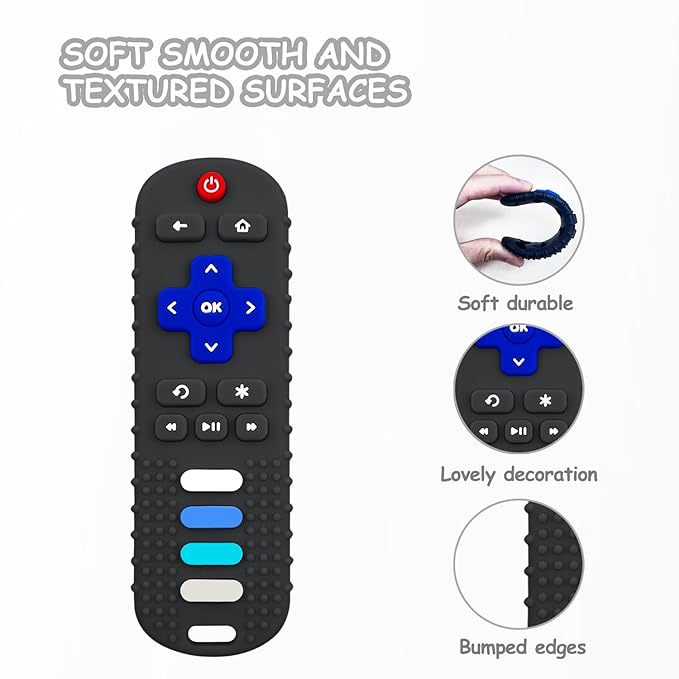 YAPROMO Baby Teething Toys,Reomte Teether Toys, Silicone Chew Toy for Babies 18+ Months, Remote Control Shape Teething Toys, Early Educational Toy BPA Free & Refrigerator Safe (Black01 & Purplr02)