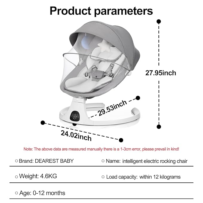 Baby Swing 3 in 1 Multifunctional Infant Rocker, Portable with Remote Control, 5-Point Seat Belt, 5 Auto Rocking, 3 Speed Timer, Electric with Music (0-12 Months) (Grey)