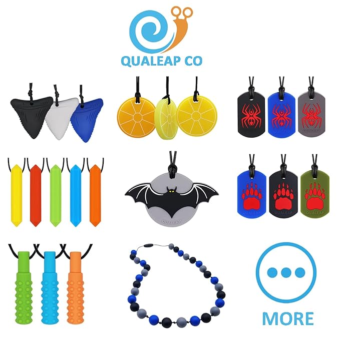 Xtra Tough Shark Tooth Sensory Chew Necklace (6 Pack) - Chewing Necklace Teething Necklace Teether Necklace Chew Toys for Kids, Boys or Girls - Teething Toys Designed for Autism Aggressive Chewers