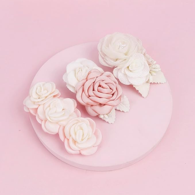Flower Hair Clips Set-Cherrboll 3pcs Floral Hair Bow Accessories for Baby Girl Toddles Teen Gifts