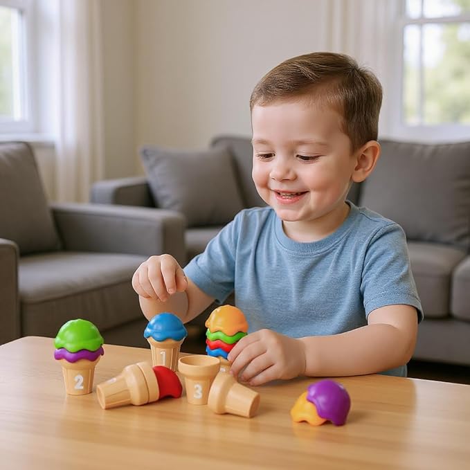 Ice Cream Counting Cones 1-10 – Number Matching Toy for Toddlers – 10 Cones + 10 Stacking Scoops, Educational Preschool Learning