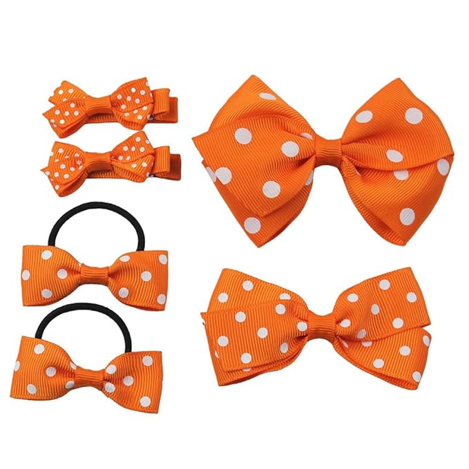 Polka dot Hair Clips Bow Baby Girls Orange Polka dot Barrettes Clips BBG54 (B7-Orange)