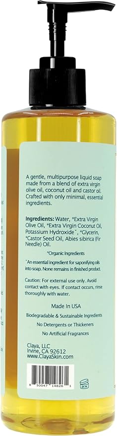 Liquid Castile Soap – Organic Ingredients, Biodegradable, Gentle for Sensitive Skin and Versatile Use (16 fl oz (Pump Cap), Fir Needle)
