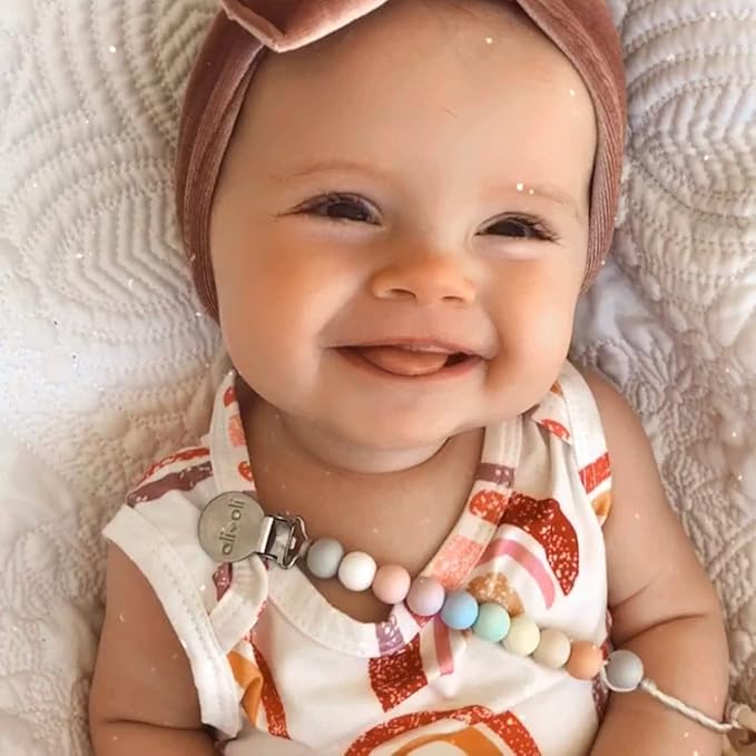 Ali+Oli Silicone Pacifier Clip for Baby (Thin Pastel) 100% Food-Grade BPA Free Newborn Pacifier Holder Infant Binky Clip for Baby Boy or Girl
