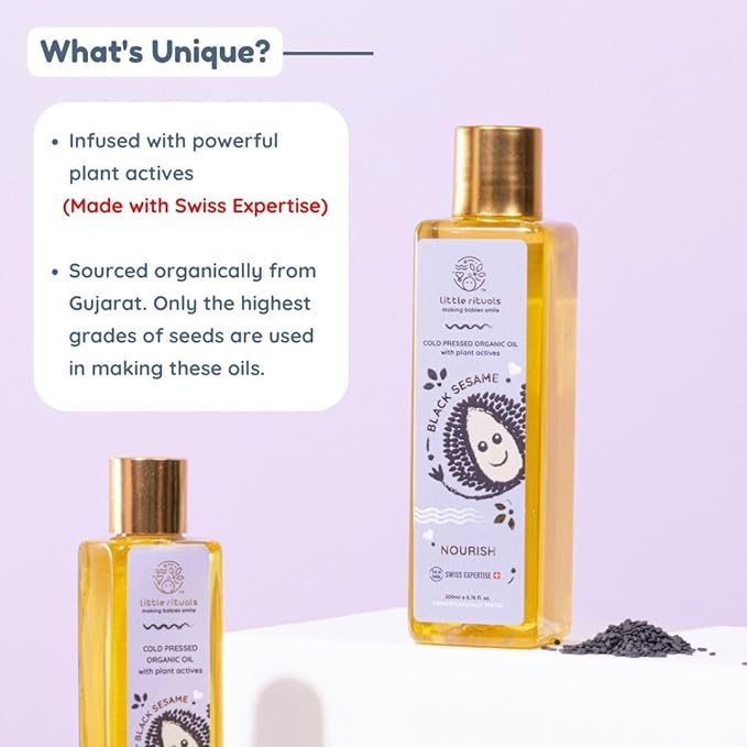 Little Rituals Black Sesame - Baby Massage Oil Certified Organic, Wood Cold-Pressed for Skin and Hair with Swiss Plant Actives - Dermatologist Tested by Pediatrics, Mild & Gentle & Safe (100 ML)