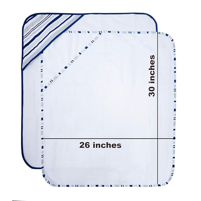 2 pack Baby Hooded Towel Set - Blue Trim