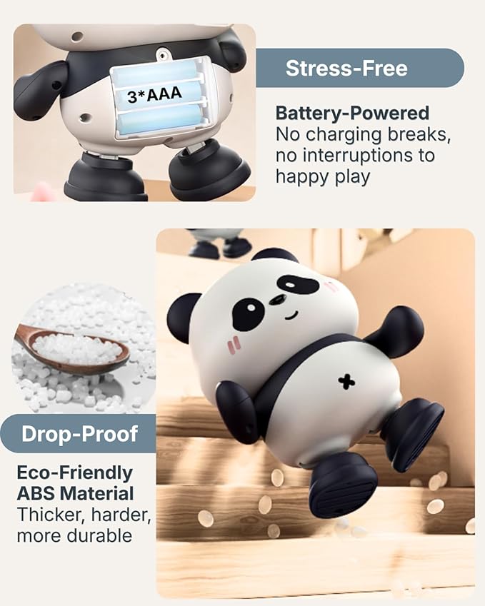 Cuddobaby Dancing Panda | 0-6M 6-12M Musical Toys, Changing Lights| Independent Tummy Time | Hands-Free High Contrast Flash Card Holder for Newborns, Crawling Encourage for Infants