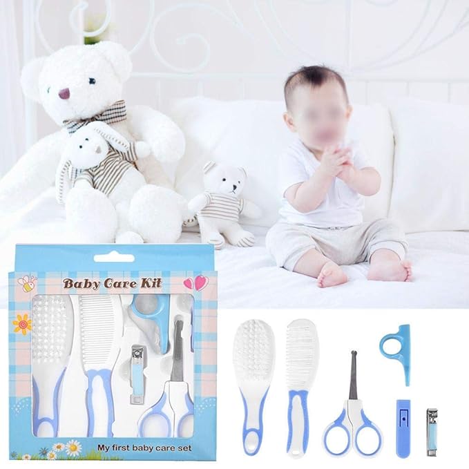 Baby Grooming Kit, 6pcs Baby Health Care Kit Nursery Care Kit Baby Health Care Set Portable, Safety Cutter Baby Nail Kit for Nursing Baby and Grooming(Blue)