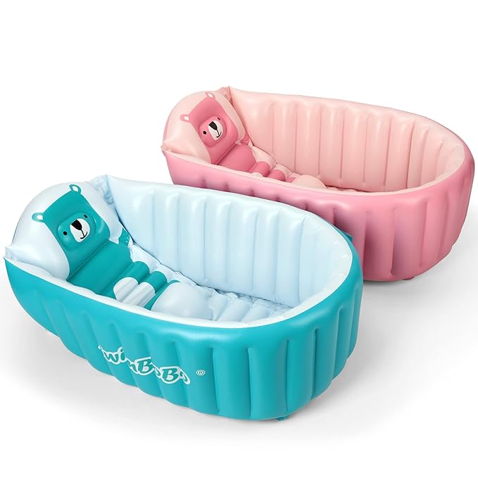 Inflatable Baby Bath Tub Portable Foldable Travel Mini Swimming Pool Helps Infants to Toddler Tub (Blue)