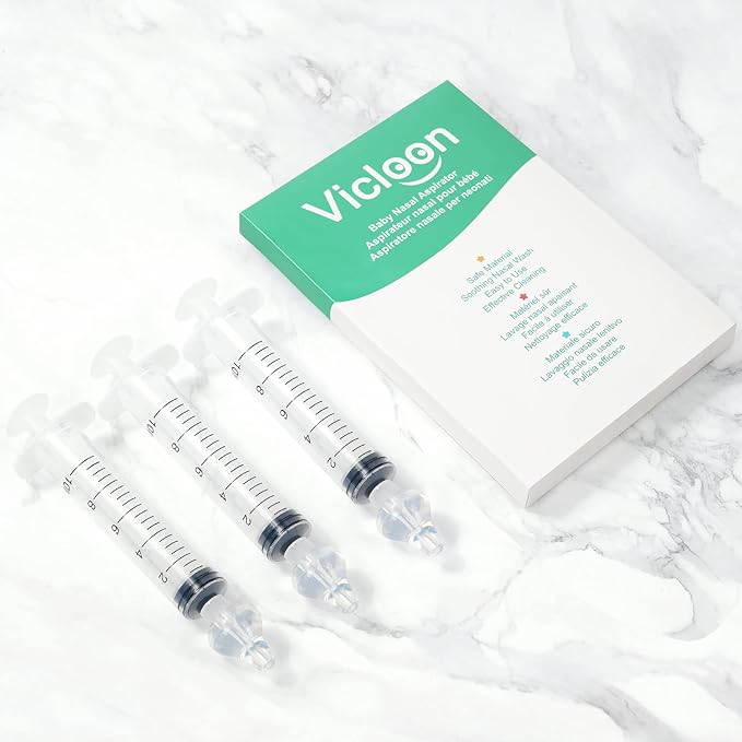 Vicloon Baby Nasal Irrigator, 6PCS Nasal Syringe for Baby, Syringe Nasal Irrigator with Cleanable and Reusable Silicone Nasal Suction Tip forIrrigation, Nasal Spray, Nasal Hygiene(Transparent)