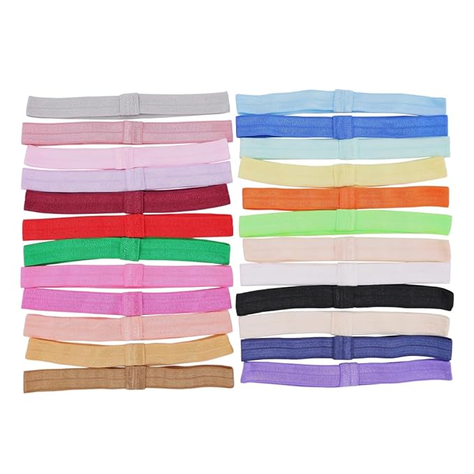 Jomila Pack of 24 Interchangeable Nylon Headbands for Newborn Toddler Baby Girls High Stretchy Add-A-Bow Elastic Head Bands (FOE 24 colors)