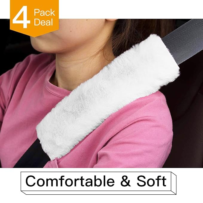 4Pack Seatbelt Covers for Kids,Seat Belt Cushion Cover,Infant Baby Car Seat Neck Shoulder Strap Pads,Soft Newborn Carseat Stroller Straps Covers Accessories(White)