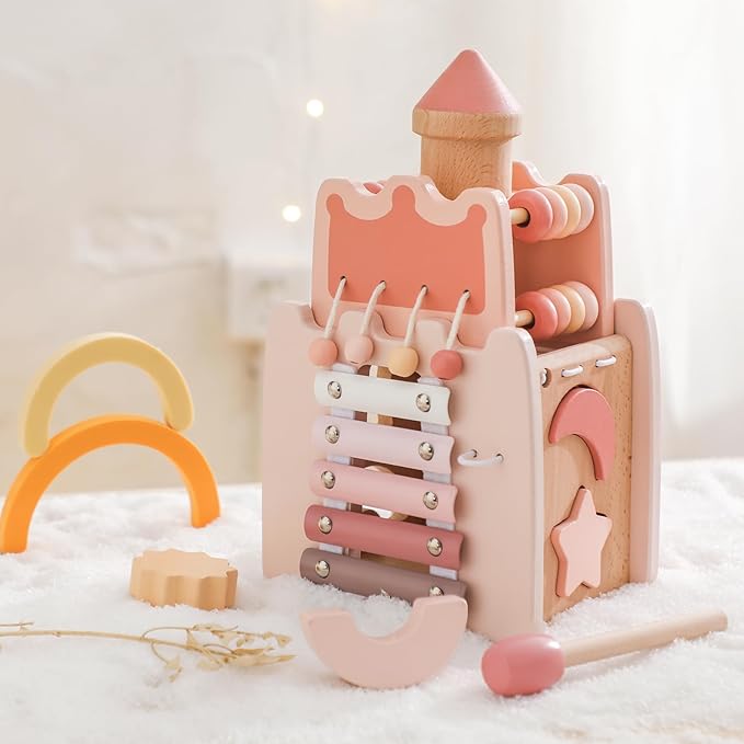 Wooden Montessori Activity Cube for Preschoolers 3-5 Multi-Sensory Learning Toy, Educational and Screen-Free Birthday for Kids